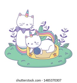Unicorn cats cartoons vector design