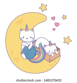 Unicorn cats cartoons vector design