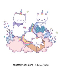 Unicorn cats cartoons vector design