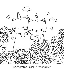 Unicorn cats cartoons vector design
