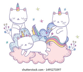 Unicorn cats cartoons vector design