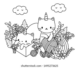 Unicorn cats cartoons vector design