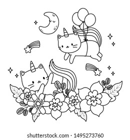 Unicorn cats cartoons vector design
