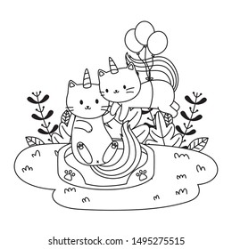 Unicorn cats cartoons vector design