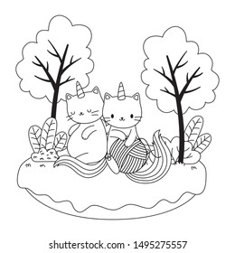 Unicorn cats cartoons vector design