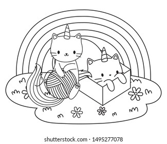 Unicorn cats cartoons vector design