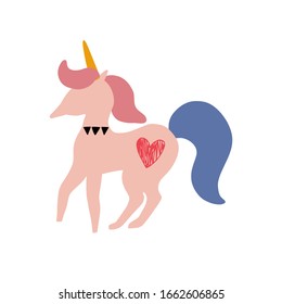 Unicorn character design. Cute cartoon animal vector illustration. Abstract icon for baby posters, art prints, fashion apparel or stickers.