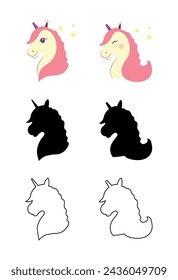 Unicorn character in flat style. Idinocorns icon, spot, line. EPS10
