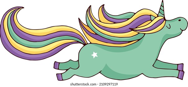 Unicorn character. Magic flying horse with rainbow mane and tail