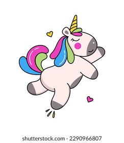 Carácter unicornio Ilustración de doodle de color vectorial aislada en blanco