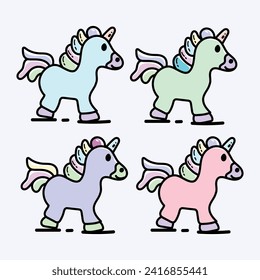 unicorn character. Vector illustration of a unicorn, with fun colors for stickers or printed on clothes