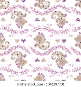 Unicorn with cherry blossom flowers Seamless pattern. For packaging design, postcards, packaging paper, posters, wrapping paper design. Vector illustration