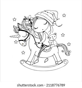 Unicorn chibi girls coloring page