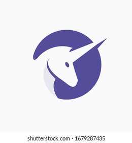 
Unicorn in circle vector logo template for technology and startup company. Negative space style sign.
			   