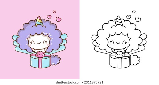 Unicorn Clipart for Coloring Page and Multicolored Illustration. Adorable Clip Art Unicorn. Vector Illustration of a Kawaii Animal for Coloring Pages, Prints for Clothes, Stickers, Baby Shower.
