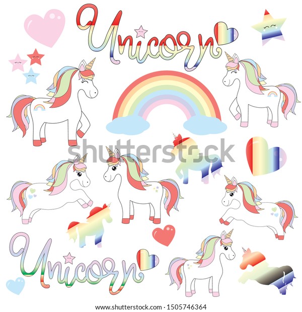 Unicorn Clipart Set Isolated Rainbow Unicorn Stock Vector Royalty Free