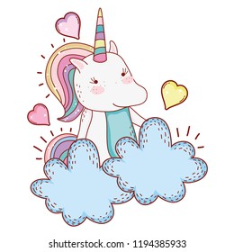 Unicorn in clouds cartoon