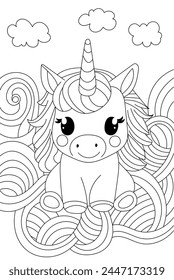 Unicorn In Clouds Coloring Page Is Perfect For Children'S Creativity