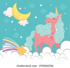 Unicorn Clouds Moon Shooting Star