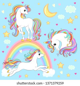 Unicorn collection with magic design elements. Vector