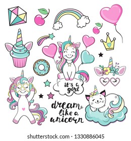 Fashion Patch Badges Unicorns Hearts Cats Stock Vector (Royalty Free ...