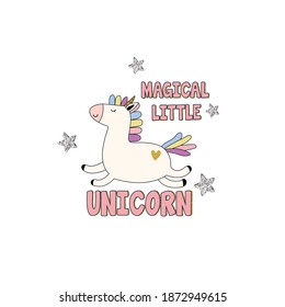 unicorn color glitter silver star text line magic dream black and white tee illustration art vector tee slogan