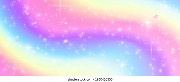 Unicorn colorful background  rainbow pattern  glitter vector texture  pastel fantase design  universe holographic style 