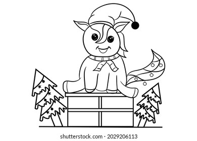 unicorn Coloring book Christmas day. Premium Vector