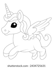 Unicorn coloring book page for children