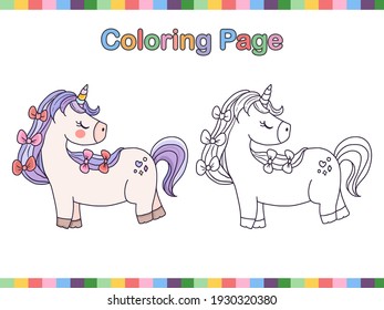Unicorn Coloring Book Page Outline Cartoon