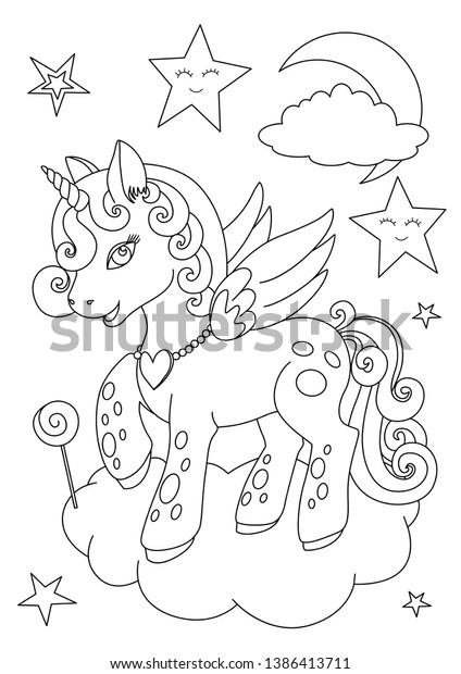 Download Unicorn Coloring Page Animals Coloring Book Stock Vector Royalty Free 1386413711