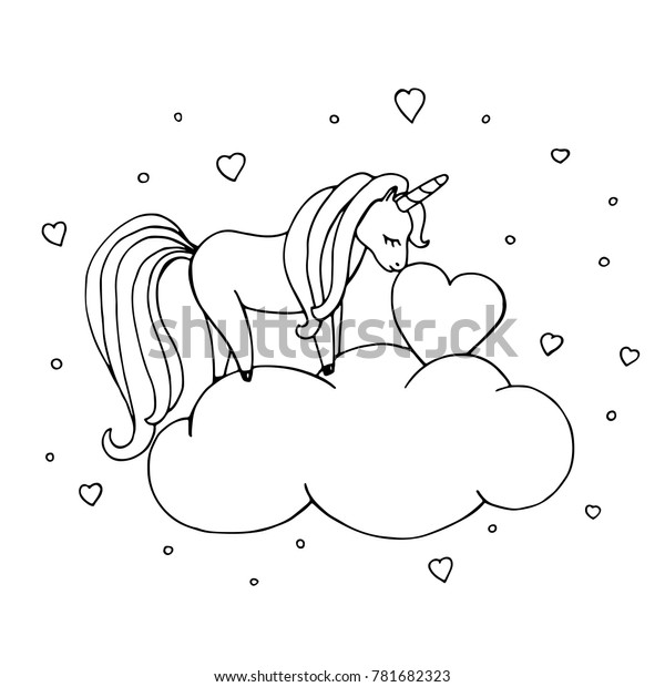 Unicorn Coloring Page Cute Hand Drawn Stock Vector Royalty Free