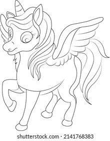 unicorn coloring page line art vector