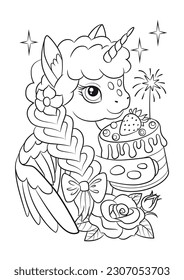 Unicorn coloring page. Pony vector. Fairy tale unicorn. Children's illustration for coloring