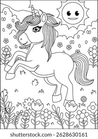 Unicorn Coloring Page Printable Line Art Vector