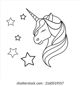 Unicorn coloring page |Unicorn vector illustration |  coloring book page for kids and adults Unicorn icon Vector outline for coloring book