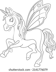 página de color de unicornio con arte de línea vectorial