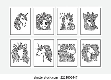 unicorn coloring pages easy design vector
