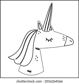 Unicorn Coloring Pages. Isolated outline for coloring book. Cute Cartoon Pegasus. Pony Princess. Black and white, linear, image. For the design of coloring books, prints, posters, stickers, tattoos...