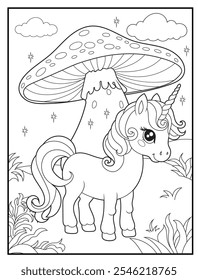 Unicorn coloring pages for kids. Children's coloring books with cute unicorn cartoon character, fun and educational materials for kindergarten.
