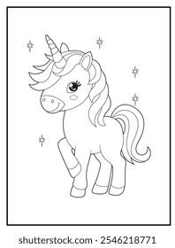 Unicorn coloring pages for kids. Children's coloring books with cute unicorn cartoon character, fun and educational materials for kindergarten.
