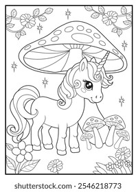 Unicorn coloring pages for kids. Children's coloring books with cute unicorn cartoon character, fun and educational materials for kindergarten.
