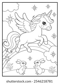 Unicorn coloring pages for kids. Children's coloring books with cute unicorn cartoon character, fun and educational materials for kindergarten.
