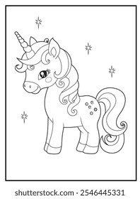 Unicorn coloring pages for kids. Children's coloring books with cute unicorn cartoon character, fun and educational materials for kindergarten.
