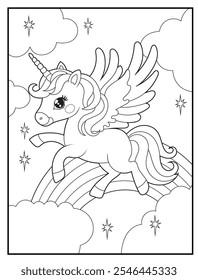 Unicorn coloring pages for kids. Children's coloring books with cute unicorn cartoon character, fun and educational materials for kindergarten.
