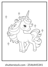 Unicorn coloring pages for kids. Children's coloring books with cute unicorn cartoon character, fun and educational materials for kindergarten.
