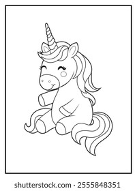 Unicorn Coloring Pages for Kids. Printable Cute Unicorn Cartoon Characters for Children's Activity Books
