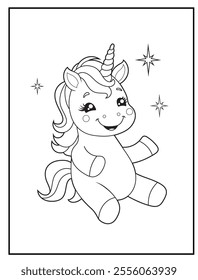 Unicorn Coloring Pages for Kids. Printable Cute Unicorn Cartoon Characters for Children's Activity Books
