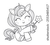 Unicorn coloring pages. Vector illustration.