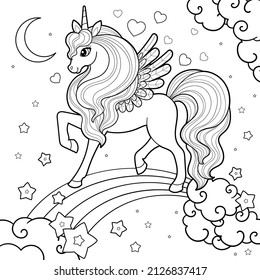Unicorn coloring pages. Vector illustration.